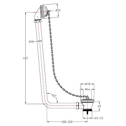 Classic Exposed Bath Waste & Overflow - Technical Drawing