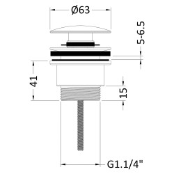 Chrome Universal Push Button Basin Waste for Slotted & Un-Slotted Bains - Technical Drawing