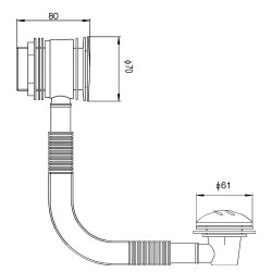 Push Button Bath Waste & Overflow - Technical Drawing