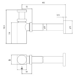 Matt Black Square Minimalist Bottle Trap - Technical Drawing