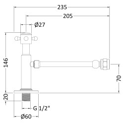 Cistern Tank Cut Off Valve - Technical Drawing