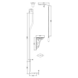 Chrome High Level Flush Pipe Pack with Black Handle - Technical Drawing