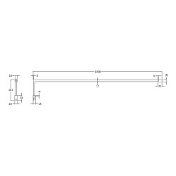 Brushed Brass Wetroom Screen Support Arm 1000mm - Technical Drawing