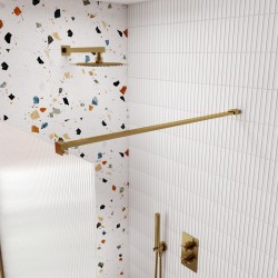 Shower Screen Flat Support Bar - Brushed Brass - Insitu