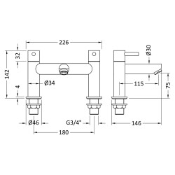 Series 2 Bath Filler Tap Deck Mounted - Technical Drawing