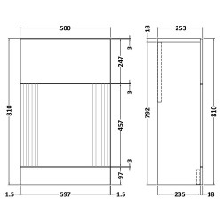 Deco 500mm WC Unit - Soft Black - Technical Drawing