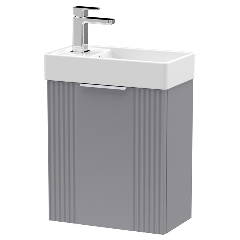 Deco 400mm Compact Wall Hung 1 Door Vanity Unit with Basin - Satin Grey Deco 400mm Compact Wall Hung 1 Door Vanity Unit with Basin - Satin Grey