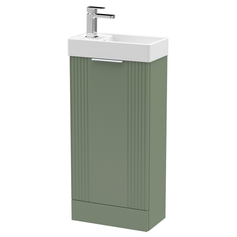 Deco 400mm Compact Freestanding 1 Door Vanity Unit with Basin - Satin Green Deco 400mm Compact Freestanding 1 Door Vanity Unit with Basin - Satin Green
