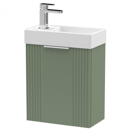 Deco 400mm Compact Wall Hung 1 Door Vanity Unit with Basin - Satin Green