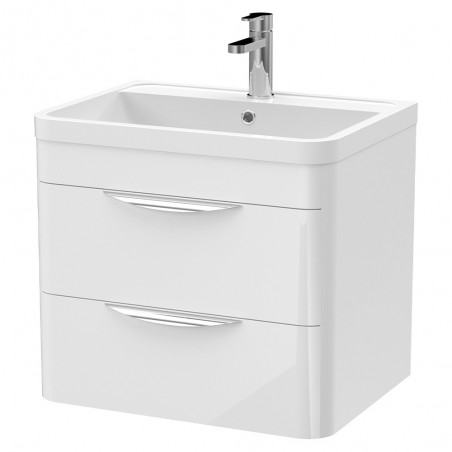 Parade 600mm Wall Hung Cabinet & Ceramic Basin - Gloss White