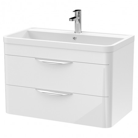 Parade 800mm Wall Hung Cabinet & Ceramic Basin - Gloss White