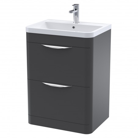 Parade 600mm Freestanding 2 Drawer Vanity Unit with Ceramic Basin - Soft Black