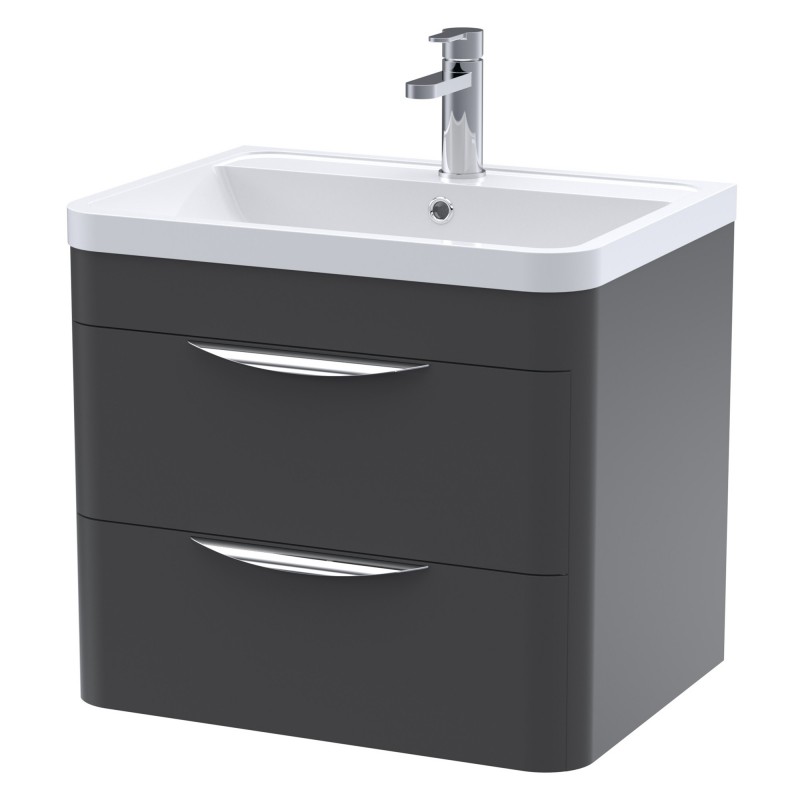 Parade 600mm Wall Hung 2 Drawer Vanity Unit with Polymarble Basin - Soft Black Parade 600mm Wall Hung 2 Drawer Vanity Unit with Polymarble Basin - Soft Black
