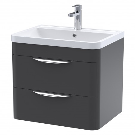 Parade 600mm Wall Hung 2 Drawer Vanity Unit with Ceramic Basin - Soft Black