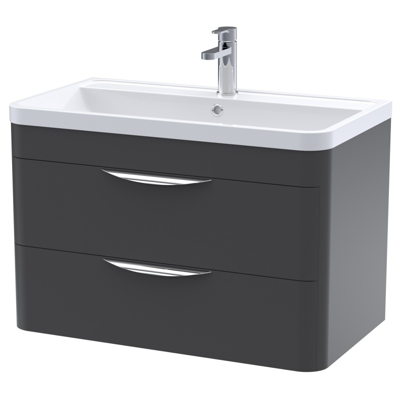 Parade 800mm Wall Hung 2 Drawer Vanity Unit with Polymarble Basin - Soft Black Parade 800mm Wall Hung 2 Drawer Vanity Unit with Polymarble Basin - Soft Black