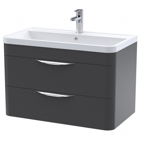 Parade 800mm Wall Hung 2 Drawer Vanity Unit with Ceramic Basin - Soft Black