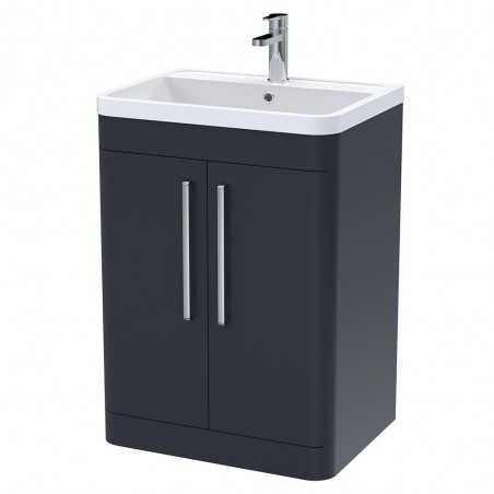 Parade 600mm Freestanding 2 Door Vanity Unit with Polymarble Basin - Soft Black