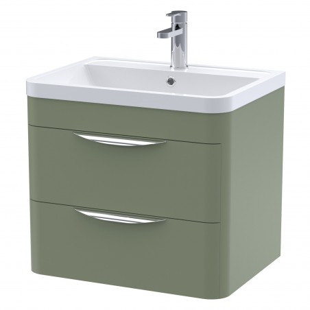 Parade 600mm Wall Hung 2 Drawer Vanity Unit with Polymarble Basin - Satin Green