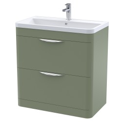 Parade 800mm Freestanding 2 Drawer Vanity Unit with Ceramic Basin - Satin Green