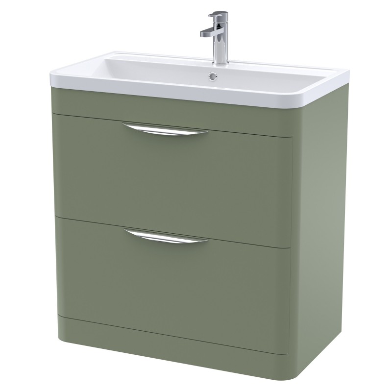 Parade 800mm Freestanding 2 Drawer Vanity Unit with Ceramic Basin - Satin Green Parade 800mm Freestanding 2 Drawer Vanity Unit with Ceramic Basin - Satin Green