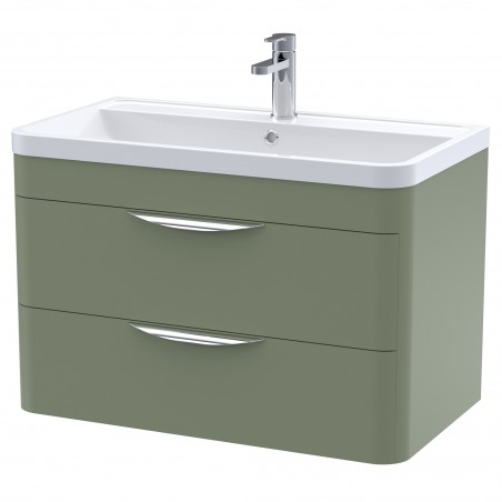 Parade 800mm Wall Hung 2 Drawer Vanity Unit with Polymarble Basin - Satin Green