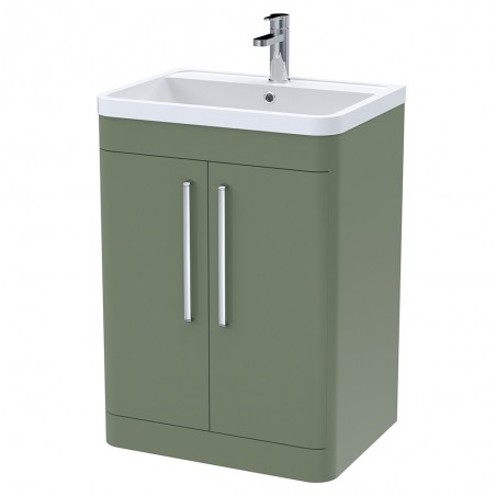 Parade 600mm Freestanding 2 Door Vanity Unit with Polymarble Basin - Satin Green