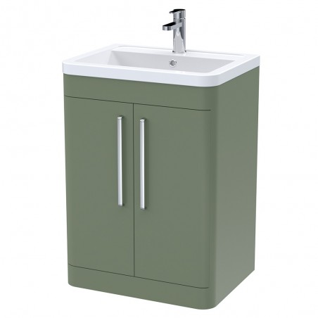 Parade 600mm Freestanding 2 Door Vanity Unit with Ceramic Basin - Satin Green