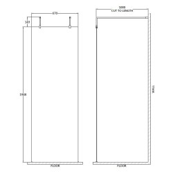 700mm Wetroom Screen with Chrome Support Arms and H Feet - Technical Drawing