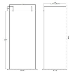 900mm Wetroom Screen with Chrome Support Arms and H Feet - Technical Drawing