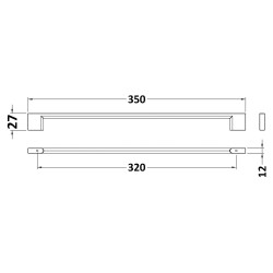 350mm Slimlind D Shaped Furniture Handle - Technical Drawing