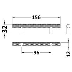 156mm Knurled Bar Furniture Handle - Technical Drawing