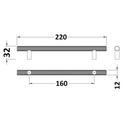 220mm Knurled Bar Furniture Handle - Technical Drawing