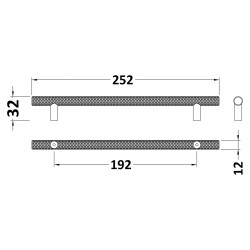 252mm Knurled Bar Furniture Handle - Technical Drawing