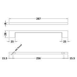 287mm D Shaped Furniture Handle - Technical Drawing