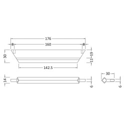 176mm Diamond Profile Furniture Handle - Technical Drawing