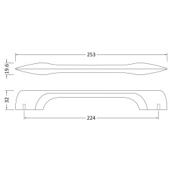 253mm D Shaped Furniture Handle - Technical Drawing