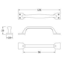 Brushed Nickel Strap Handle 126mm - Technical Drawing