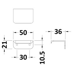 50mm Small Rear Fixed Furniture Handle - Technical Drawing