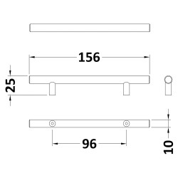 155mm Bar Furniture Handle - Technical Drawing