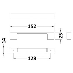 152mm D Furniture Handle - Technical Drawing