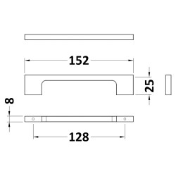150mm Slim Line D Furniture Handle - Technical Drawing