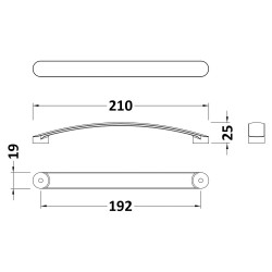 210mm D Shape Bar Furniture Handle - Technical Drawing