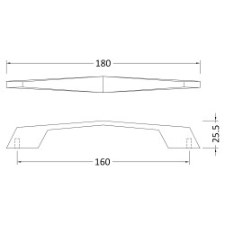 180mm D Shaped Furniture Handle - Technical Drawing