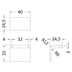 40mm Square Drop Furniture Handle - Technical Drawing