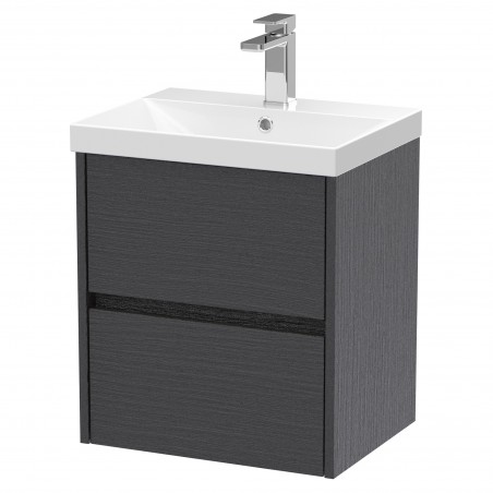 Havana 500mm Wall Hung 2 Drawer Vanity Unit with Thin-Edge Ceramic Basin - Graphite Grey Woodgrain