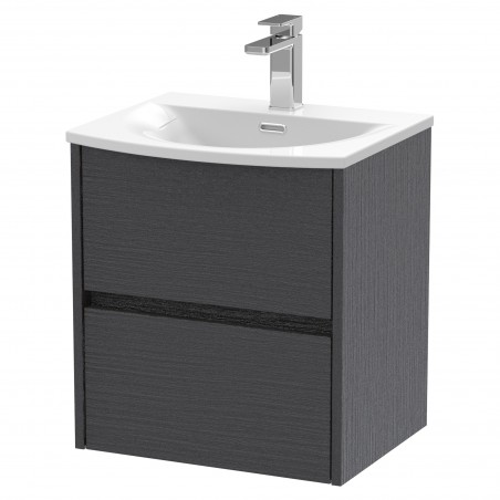 Havana 500mm Wall Hung 2 Drawer Vanity Unit with Curved Ceramic Basin - Graphite Grey Woodgrain