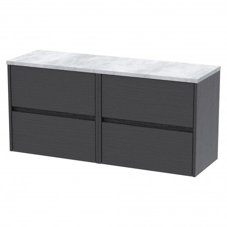 Havana 1200mm Wall Hung 4 Drawer Unit With Bellato Grey Laminate Worktop - Graphite Grey Woodgrain