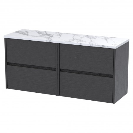 Havana 1200mm Wall Hung 4 Drawer Unit With Carrera Marble Laminate Worktop - Graphite Grey Woodgrain