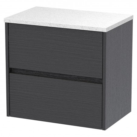 Havana 600mm Wall Hung 2 Drawer Vanity Unit with Sparkling White Worktop - Graphite Grey Woodgrain