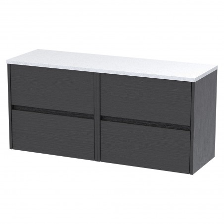 Havana 1200mm Wall Hung 4 Drawer Unit With White Sparkle Laminate Worktop - Graphite Grey Woodgrain